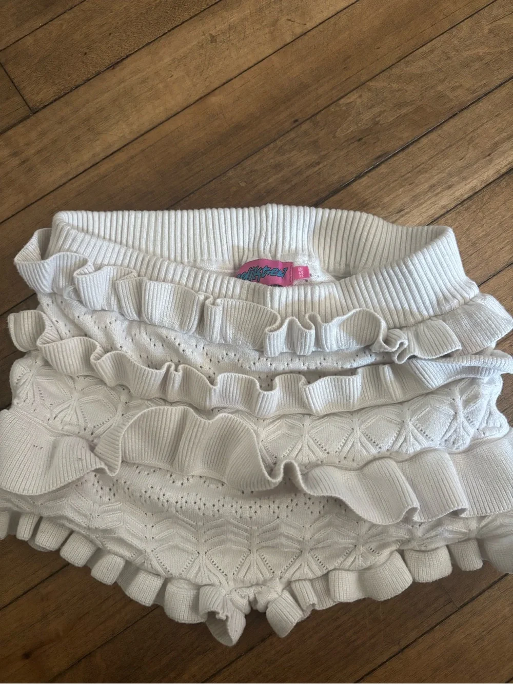 Edikted Lindsay White Ruffle Knit Mini Short- Women